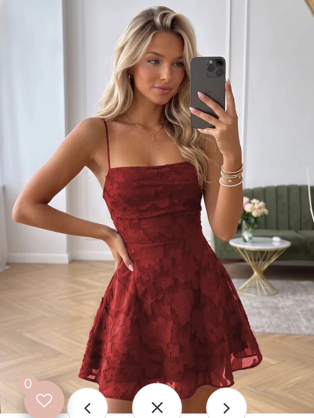 Textured Burgundy Red Spaghetti-Strap Mini Dress
